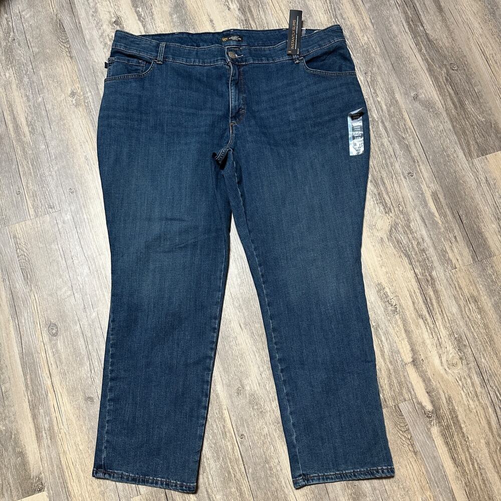 NWT Lee Plus Size 24W Petite Instantly Slims Straight Leg High Rise Blue Jeans
